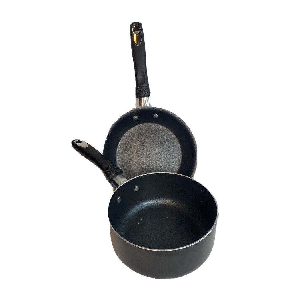GUY FIERI 8" & 2QT Blk Frying Pan & Pot Nonstick Aluminum Stay Cool Grip Handle